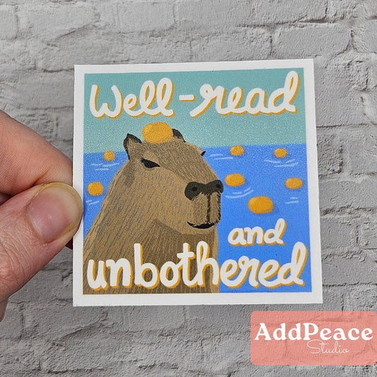 Well-Read Capybara Sticker: Unbothered Book Lover Vinyl Decal