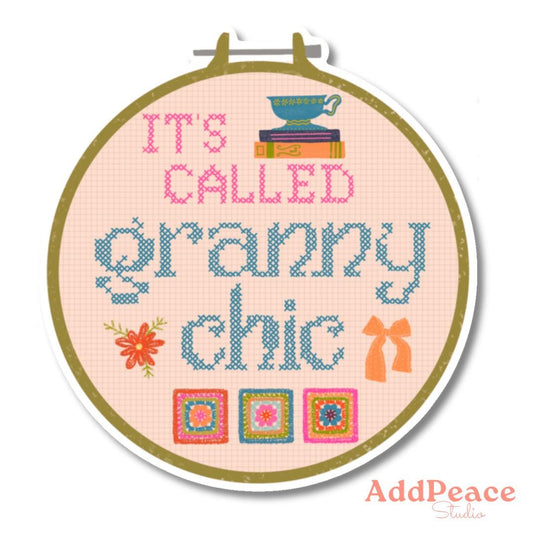 Granny Chic Vinyl Sticker: Embroidery Hoop Style, Vintage Craft