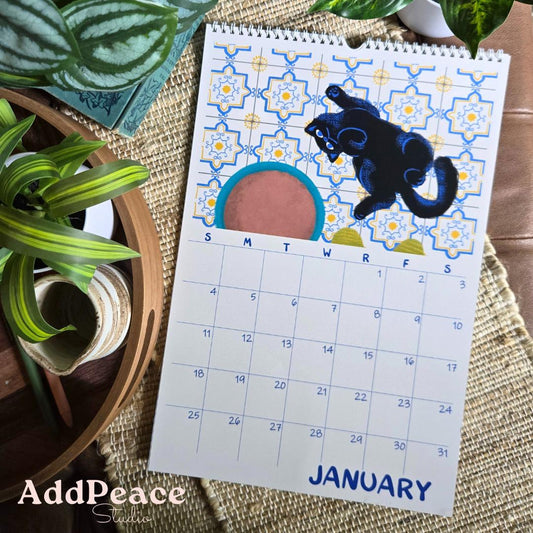 2026 Cats & Cups Illustrated Calendar with Cozy Interiors