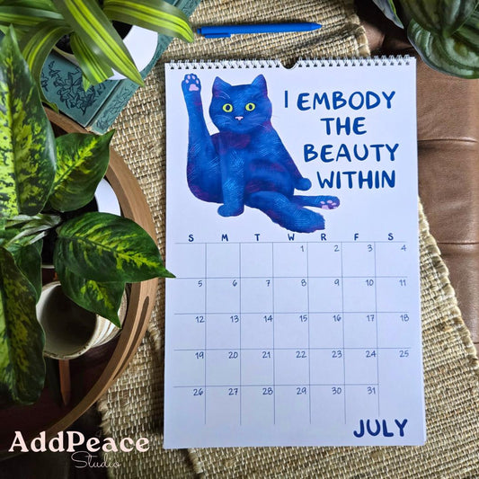 2026 Funny Cat Calendar with Motivational Affirmations