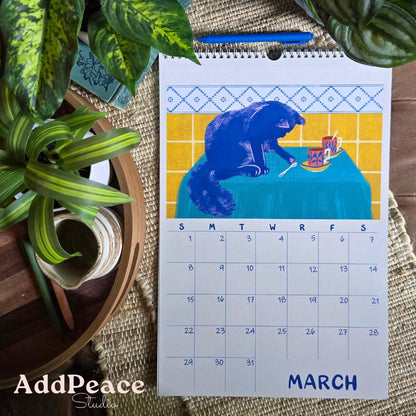 2026 Cats & Cups Illustrated Calendar with Cozy Interiors