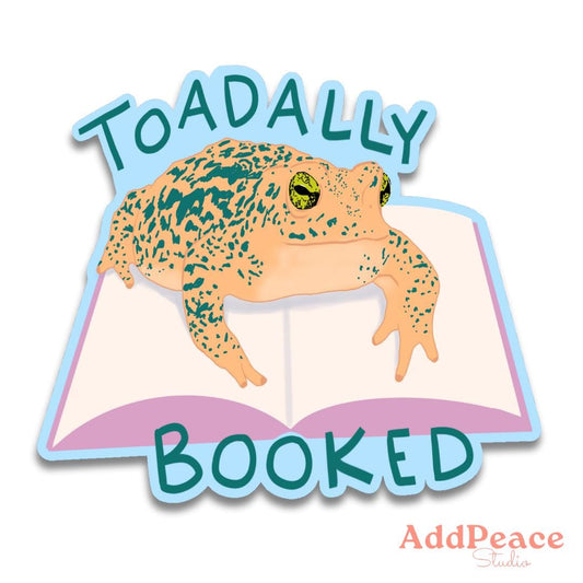 Toadally Booked Sticker: Funny Toad on Book - Waterproof Vinyl Decal