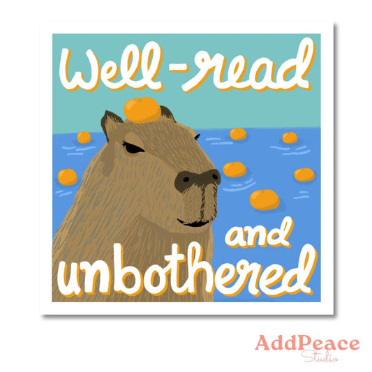 Well-Read Capybara Sticker: Unbothered Book Lover Vinyl Decal