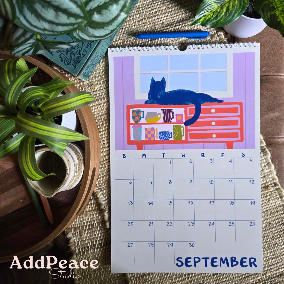 2026 Cats & Cups Illustrated Calendar with Cozy Interiors
