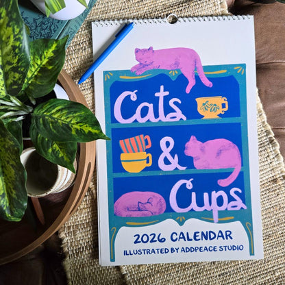 2026 Cats & Cups Illustrated Calendar with Cozy Interiors