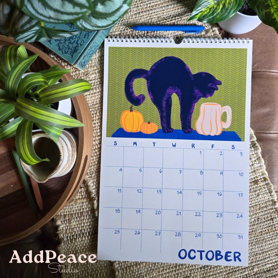 2026 Cats & Cups Illustrated Calendar with Cozy Interiors