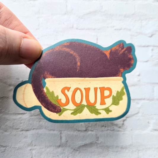 Cat in a Soup Cup, If I Fits I Sits Funny Feline Sticker