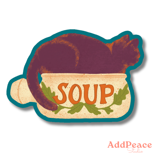 Cat in a Soup Cup, If I Fits I Sits Funny Feline Sticker