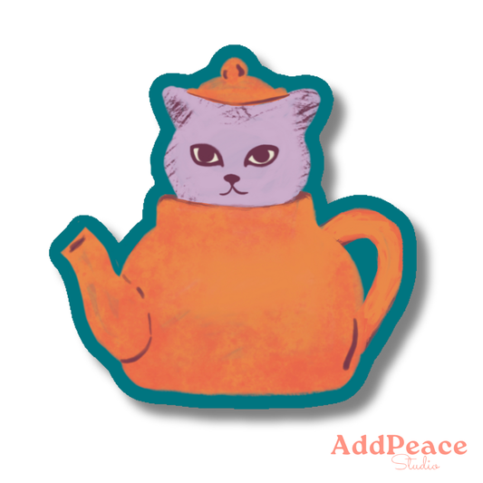 Cat in a Tea Kettle, If I Fits I Sits Funny Feline Sticker