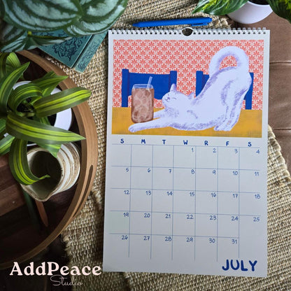 2026 Cats & Cups Illustrated Calendar with Cozy Interiors